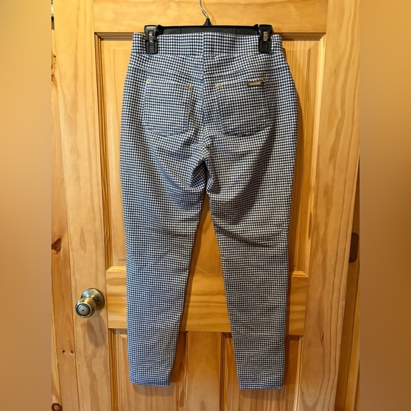 Michael Kors Navy Blue & White Check Pull-on Pants gold details size M women’s - Picture 2 of 11